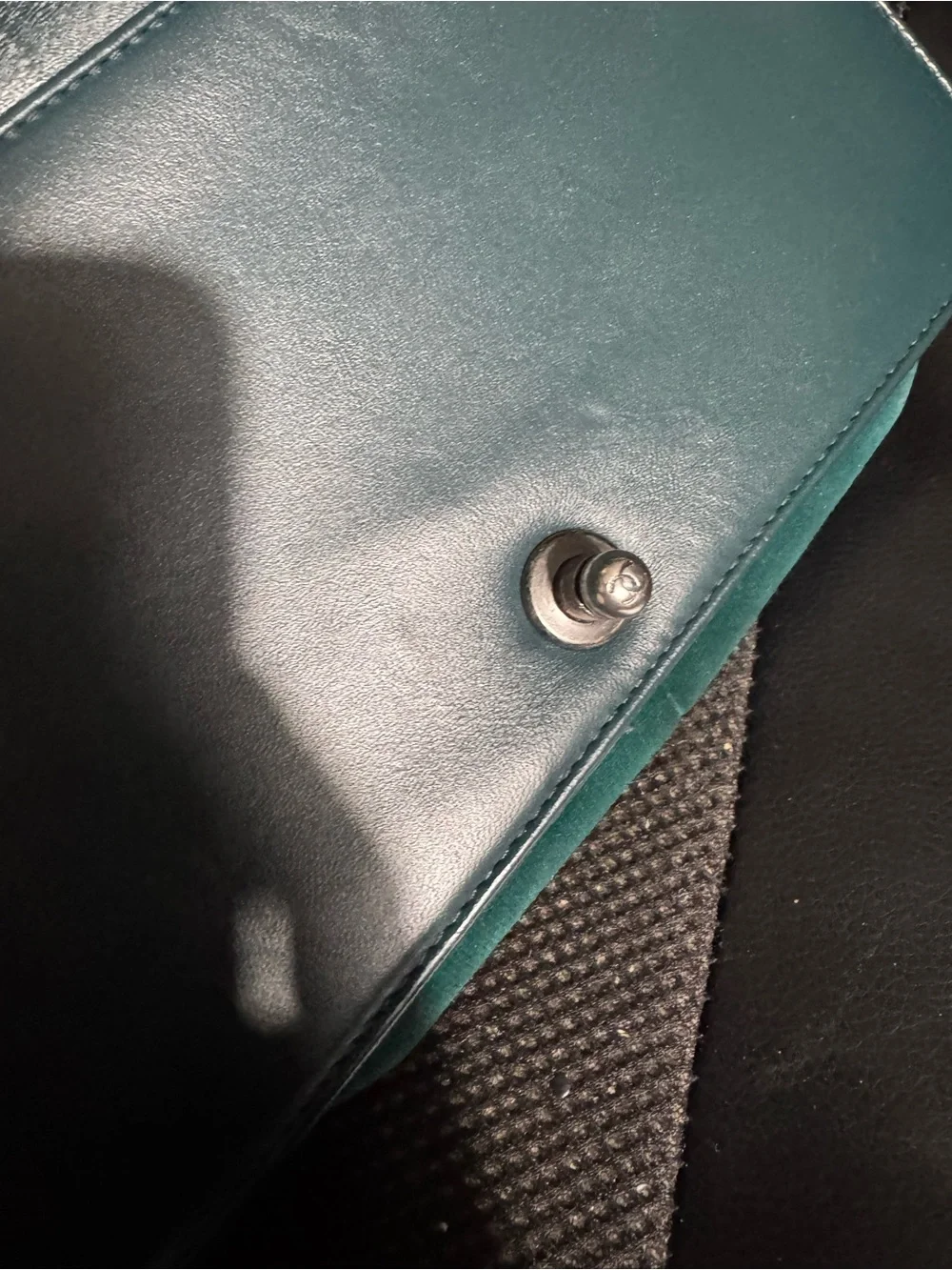 CHANEL Teal Tweed & Velvet Chain Crossbody Bag
